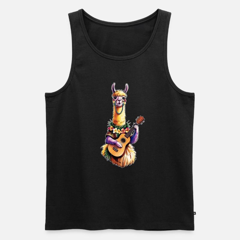 Lama spielt Ukulele - bunt - Männer Premium Bio Tank Top - Schwarz
