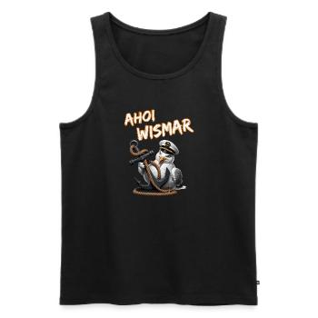 Ahoy Wismar with funny seagull and anchor - Men's Premium Organic Tank Top - black - Front - Michal (187cm)