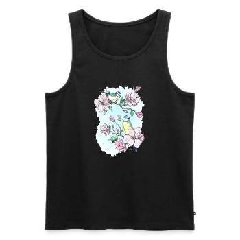 Blue and magnolias - Men's Premium Organic Tank Top - black - Front - AI Model Male 178 light (178cm)