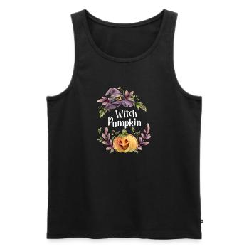 Citrouille Sorcière Florale - Débardeur bio Premium Homme - noir - Devant - AI Model Male 178 light (178cm)