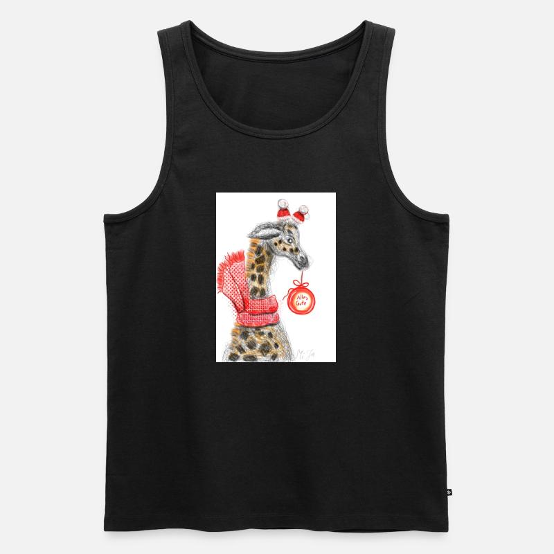 Fröhlicher Giraffe Weihnachtsgruß - Männer Premium Bio Tank Top - Schwarz