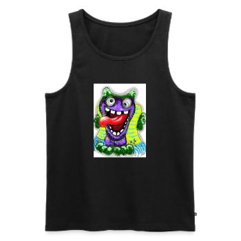Bunter Cartoon Monster mit Riesenzunge - Männer Premium Bio Tank Top - Schwarz - Vorne - Michal (187cm)