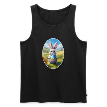 Lapin de Pâques avec oeuf, ovale - Débardeur bio Premium Homme - noir - Devant - AI Model Male 178 light (178cm)