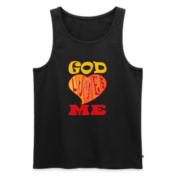God Loves Me - Men's Premium Organic Tank Top - black - Front - AI Model Male 178 light (178cm)