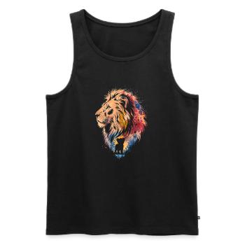 Aquarell-Löwen- und Jungtier-Familienkunst - Männer Premium Bio Tank Top - Schwarz - Vorne - Michal (187cm)