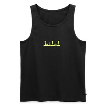 Bilal Neon Schrift Gelb auf Schwarz - Männer Premium Bio Tank Top - Schwarz - Vorne - AI Model Male 178 light (178cm)