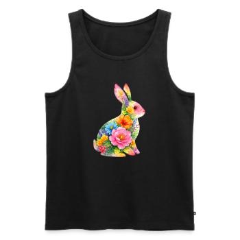 Fleurs aquarelles de lapin à Pâques - Débardeur bio Premium Homme - noir - Devant - Michal (187cm)