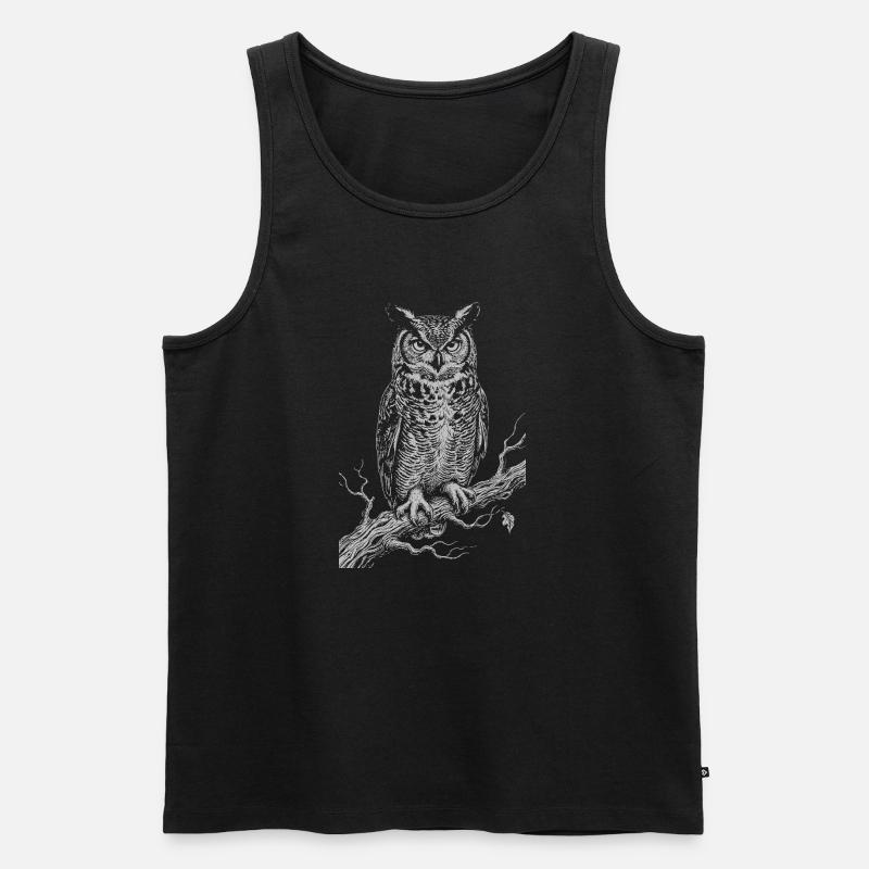 Eulen-Silhouette auf Moonlit Branch - Männer Premium Bio Tank Top - Schwarz
