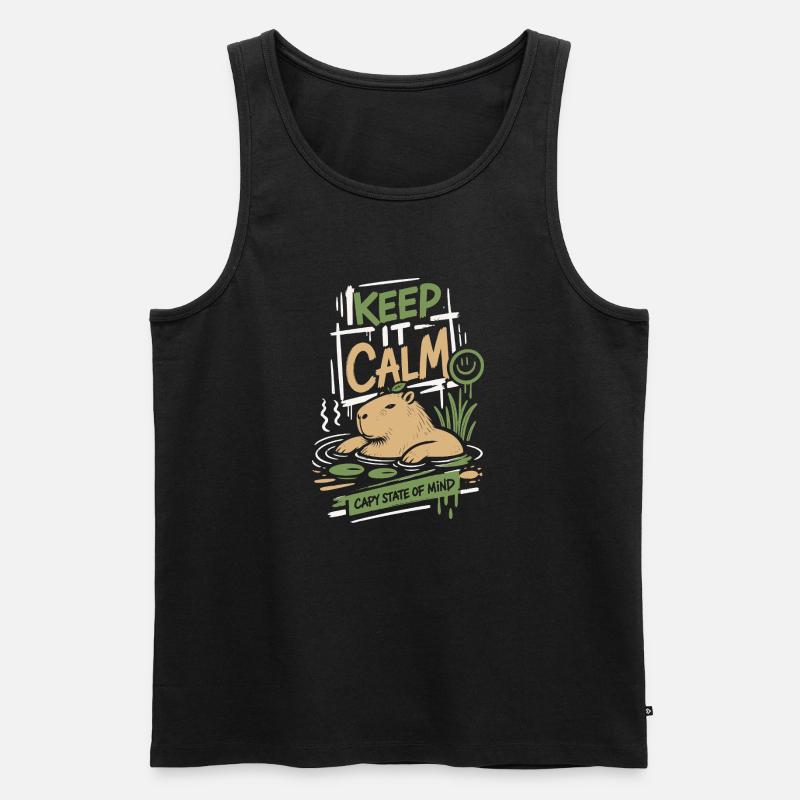 Keep It Calm Capy State Mind - Männer Premium Bio Tank Top - Schwarz