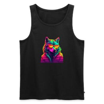 Loup avec des lunettes de soleil Loups Prédateur Nature Forêt - Débardeur bio Premium Homme - noir - Devant - AI Model Male 178 light (178cm)