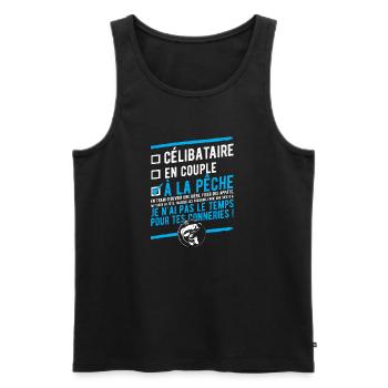 "Célibataire en couple à la pêche" - Débardeur bio Premium Homme - noir - Devant - Michal (187cm)