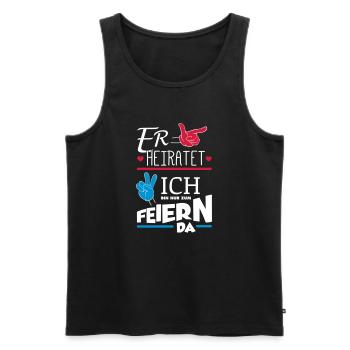 ER HEIRATET JGA - Männer Premium Bio Tank Top - Schwarz - Vorne - Michal (187cm)