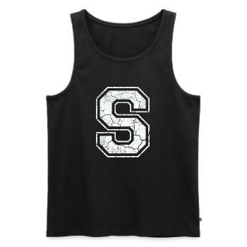 Letter S in white in the used look - Men's Premium Organic Tank Top - black - Front - Michal (187cm)