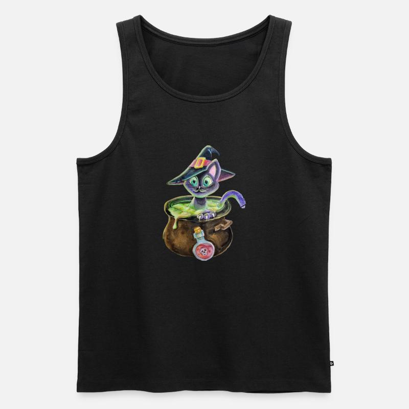 Hexenkatze im Topf - Männer Premium Bio Tank Top - Schwarz