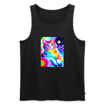 Bunte kosmische Kawaii-Katze - Männer Premium Bio Tank Top - Schwarz - Vorne - AI Model Male 178 light (178cm)
