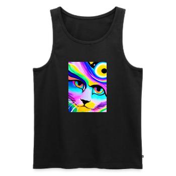 Cosmic Anime Cat Gros plan - Débardeur bio Premium Homme - noir - Devant - AI Model Male 178 light (178cm)