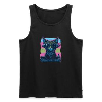Miau-sic Mix Cat DJ - Männer Premium Bio Tank Top - Schwarz - Vorne - AI Model Male 178 light (178cm)