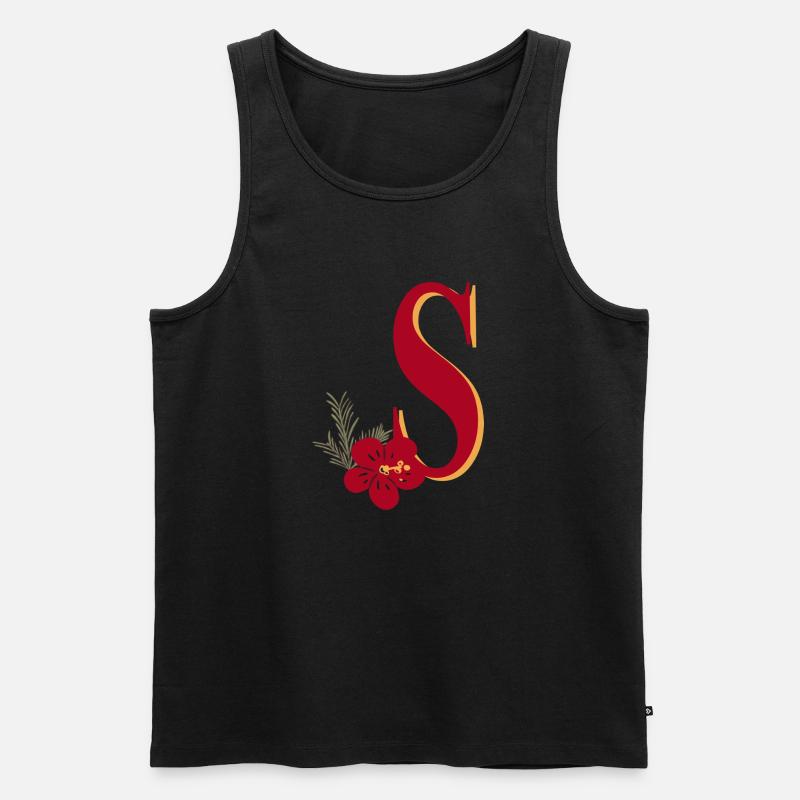 Buchstabe S mit Blume - Männer Premium Bio Tank Top - Schwarz