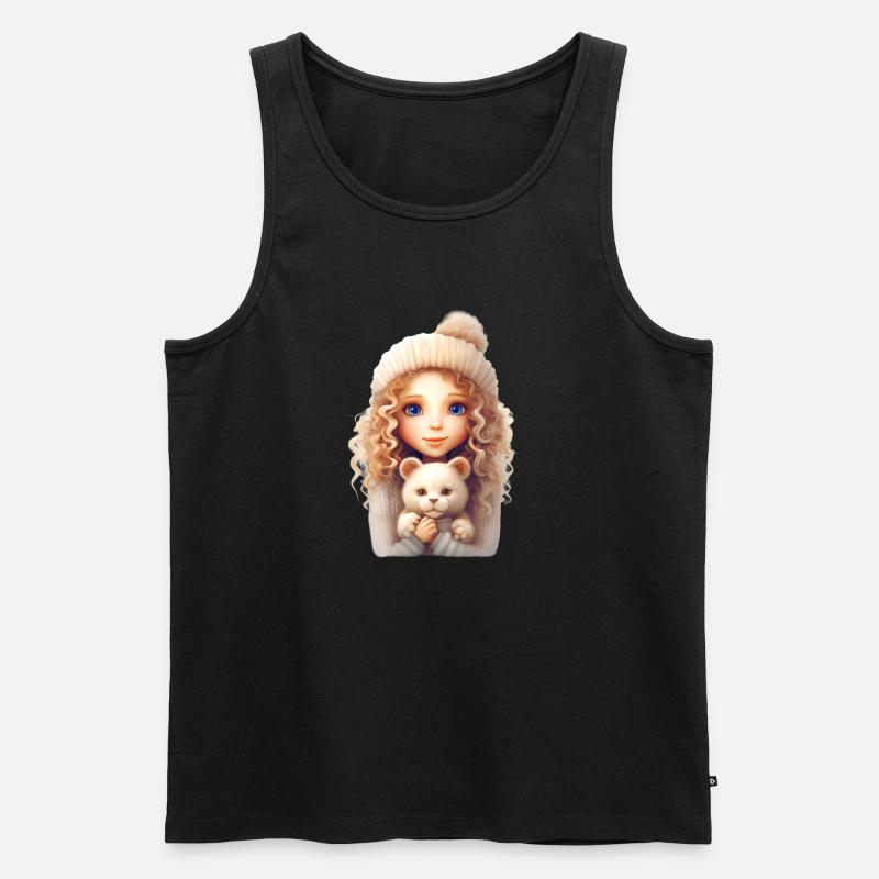 Mädchen mit Katze - Männer Premium Bio Tank Top - Schwarz