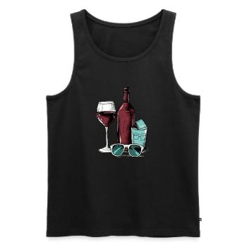 Bouteille de vin et lunettes n°2 - Débardeur bio Premium Homme - noir - Devant - AI Model Male 178 light (178cm)