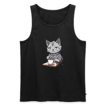 Cat Café - Men's Premium Organic Tank Top - black - Front - Michal (187cm)