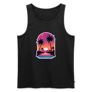 Miami Road dans le crépuscule des années 80 Synthwave Retro - Débardeur bio Premium Homme - noir - Devant - Michal (187cm)