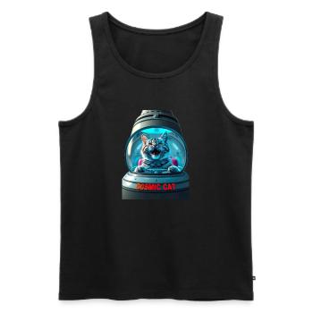 Funny cat in a UFO ship - Men's Premium Organic Tank Top - black - Front - Michal (187cm)