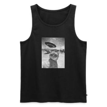 Surreal: cat + ufo - Männer Premium Bio Tank Top - Schwarz - Vorne - Michal (187cm)
