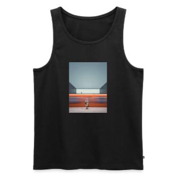 Frau im gestreiften Kleid wartet - Männer Premium Bio Tank Top - Schwarz - Vorne - Michal (187cm)