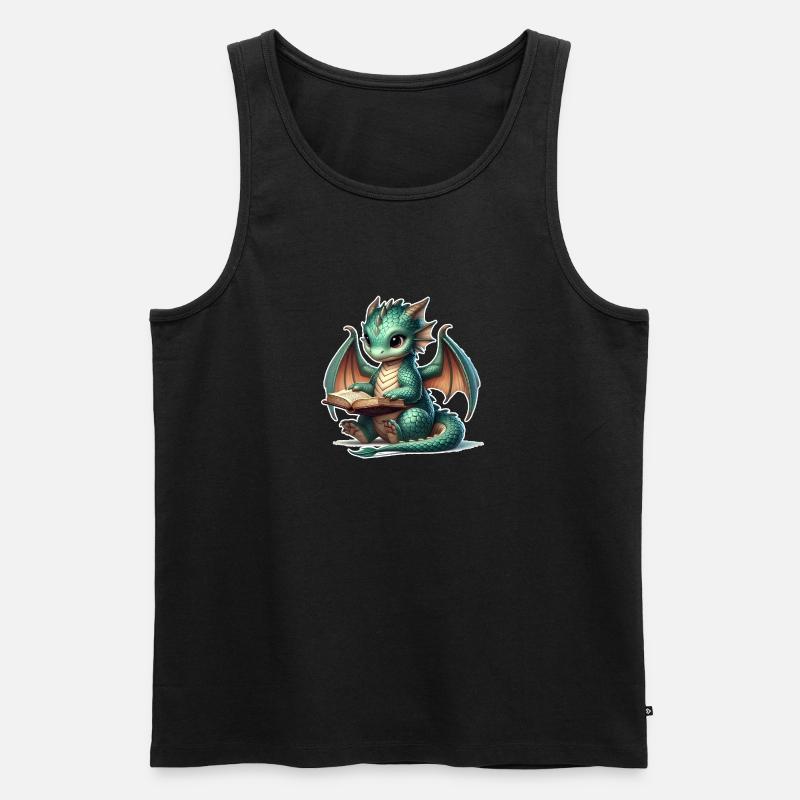 Drache liest Buch - Männer Premium Bio Tank Top - Schwarz