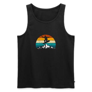 Snowboard, Halfpipe, Winter Sports, Retro Sunset - Men's Premium Organic Tank Top - black - Front - Michal (187cm)