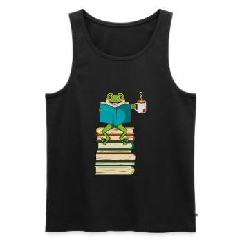 Lustiges Froschbuch lesen und Tee trinken - Männer Premium Bio Tank Top - Schwarz - Vorne - Michal (187cm)