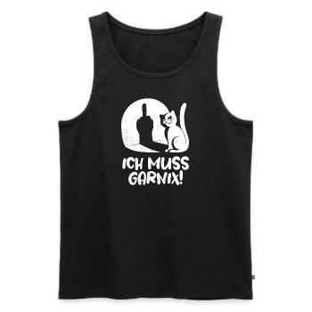 Ich muss garnix Fuck you Katze Mittelfinger Spruch - Männer Premium Bio Tank Top - Schwarz - Vorne - Michal (187cm)