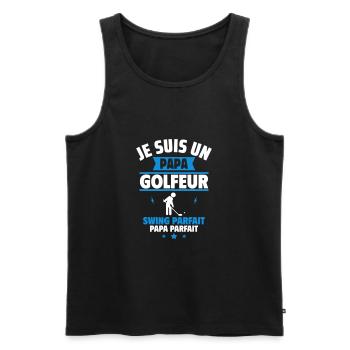 Papa golfeur, cadeau fête des pères, golf, Golfeur - Débardeur bio Premium Homme - noir - Devant - Michal (187cm)