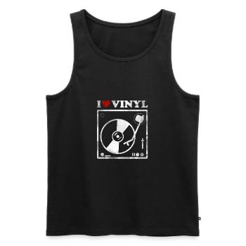 I Love Vinyl T-Shirt Vinyl Player - Men's Premium Organic Tank Top - black - Front - Michal (187cm)