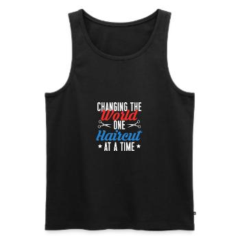 Changing The World One Haircut At A Time - Men's Premium Organic Tank Top - black - Front - Michal (187cm)