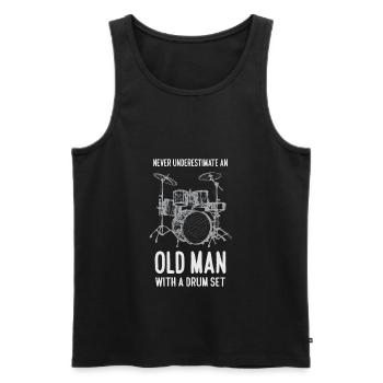 Drôle de vieil homme avec batterie Batteur Grand-père - Débardeur bio Premium Homme - noir - Devant - Michal (187cm)