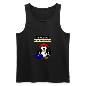 Platz da ich bin Handwerker - lustiger Pinguin - Männer Premium Bio Tank Top - Schwarz - Vorne - Michal (187cm)