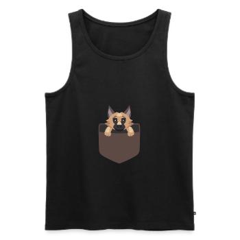 Berger allemand en poche chiot doux cadeau - Débardeur bio Premium Homme - noir - Devant - Michal (187cm)