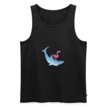 Flamingo shark surfing beach summer cartoon gift - Men's Premium Organic Tank Top - black - Front - Michal (187cm)