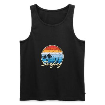 Surf Vacances Plage Mer Planche de surf Cadeau mer - Débardeur bio Premium Homme - noir - Devant - AI Model Male 178 light (178cm)