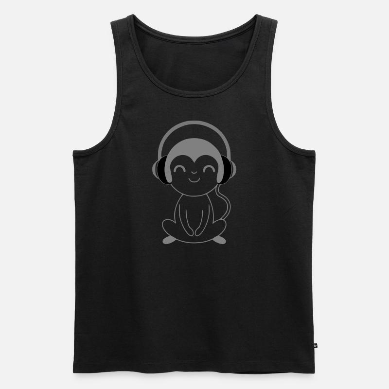 Affe in Kopfhörern personalisierbar - Männer Premium Bio Tank Top - Schwarz