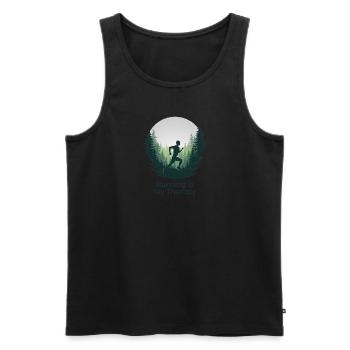 La course à pied est ma thérapie – Courir dans la nature - Débardeur bio Premium Homme - noir - Devant - AI Model Male 178 light (178cm)