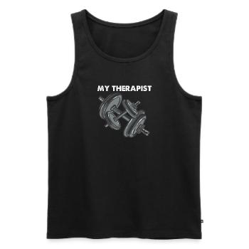 Mein Therapeut Bodybuilding Gewichtheben - Männer Premium Bio Tank Top - Schwarz - Vorne - AI Model Male 178 light (178cm)