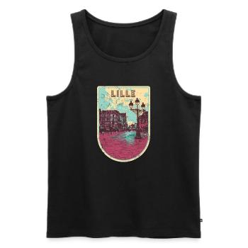 Badge retro, Lille France est ma ville natale - Débardeur bio Premium Homme - noir - Devant - AI Model Male 178 light (178cm)