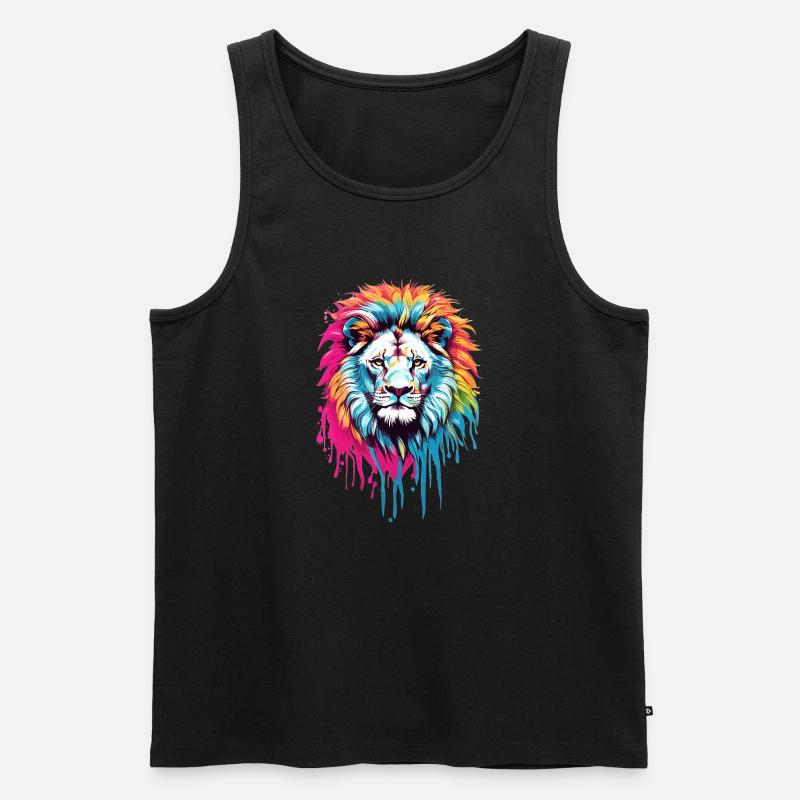 Bunter Löwenkopf - Männer Premium Bio Tank Top - Schwarz