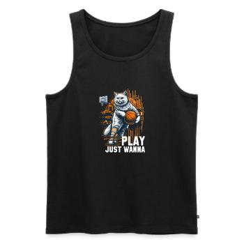 Basketball Cat Long Hair Gift - Men's Premium Organic Tank Top - black - Front - AI Model Male 178 light (178cm)