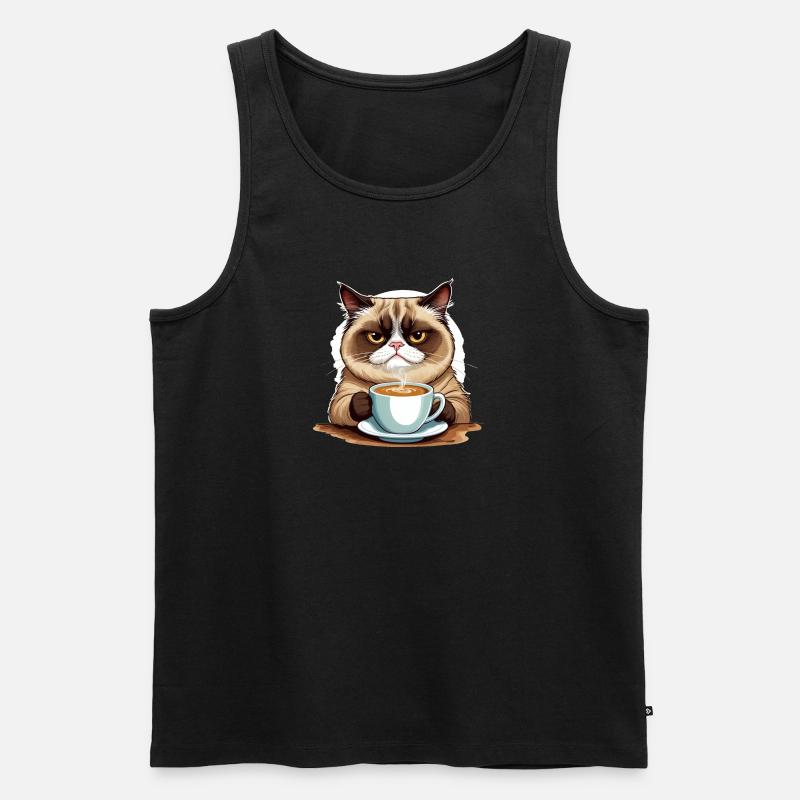 Grumpy Morning Cat - Männer Premium Bio Tank Top - Schwarz