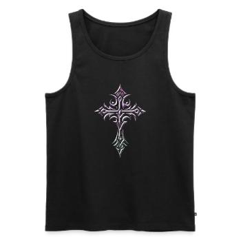 Crimson Lilac Ornate Cross - Men's Premium Organic Tank Top - black - Front - AI Model Male 178 light (178cm)