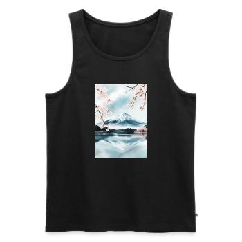 Fuji-Berg und Kirschblüten - Männer Premium Bio Tank Top - Schwarz - Vorne - Michal (187cm)